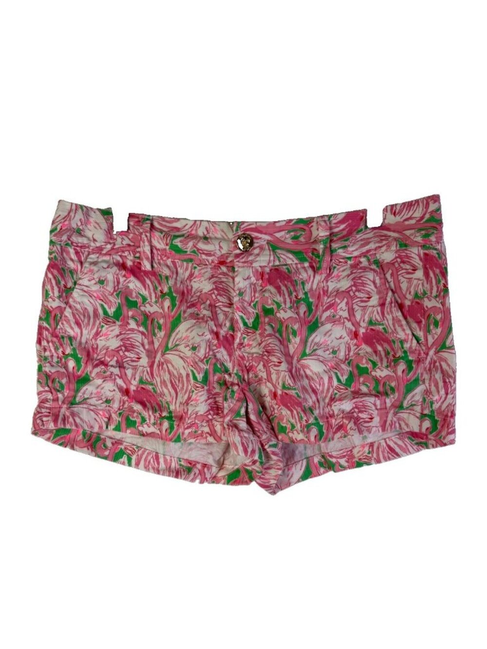 Lilly Pulitzer Walsh Shorts Green Pink Colony Flamingo